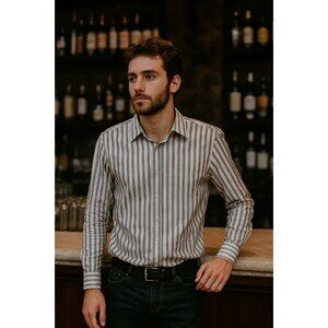 Prada Milano Striped Button Down Shirt Size 41/16 Long Sleeve Collared Classic